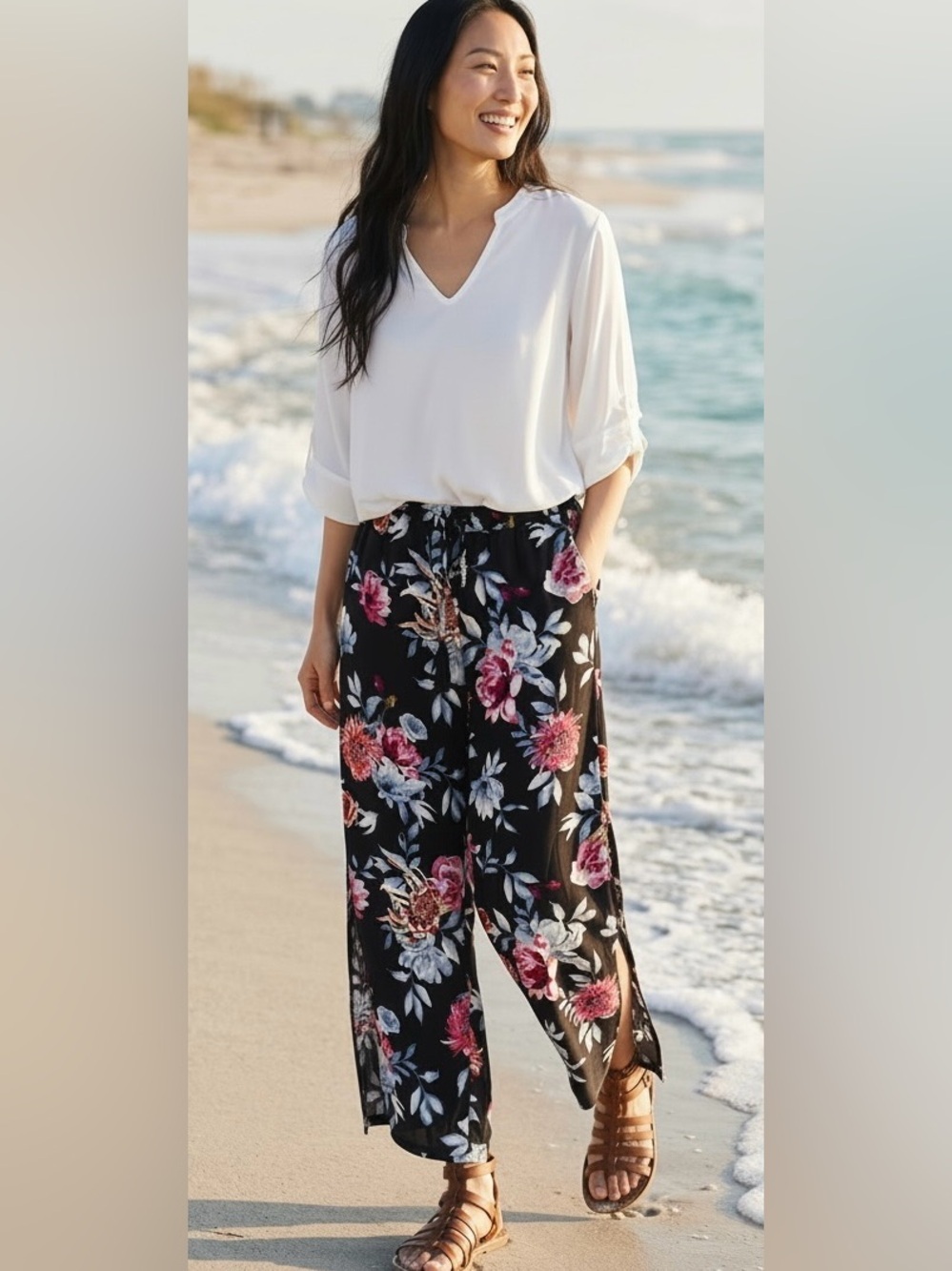 Rip Curl Black Floral Wide-Leg Lounge Pants